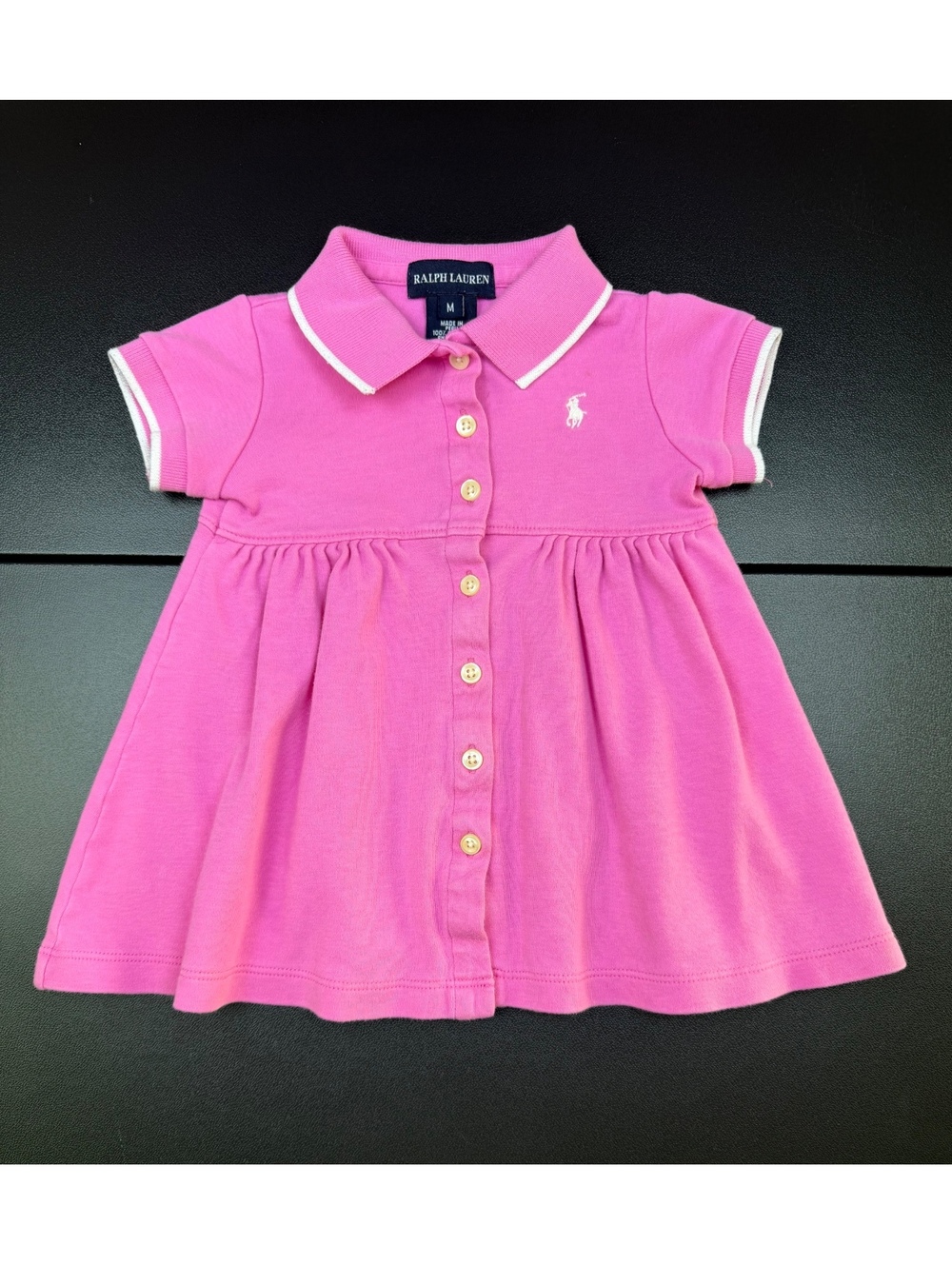 Ralph Lauren Baby Pink Polo Dress M 6-9M Pony Logo Cotton Preppy Button Front